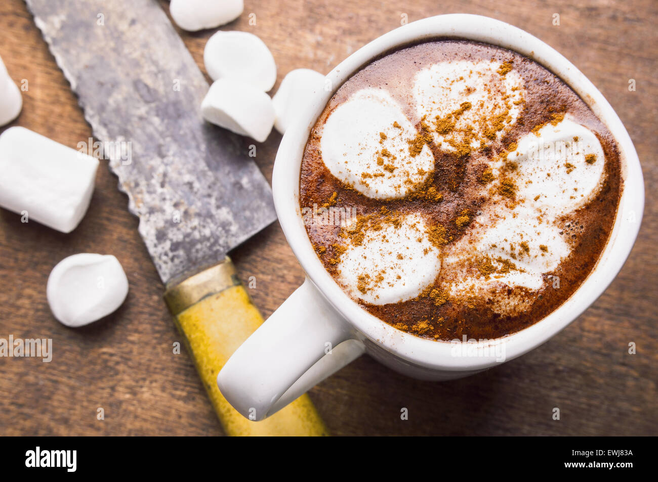 Hot chocolate with marshmallow Stock Photo