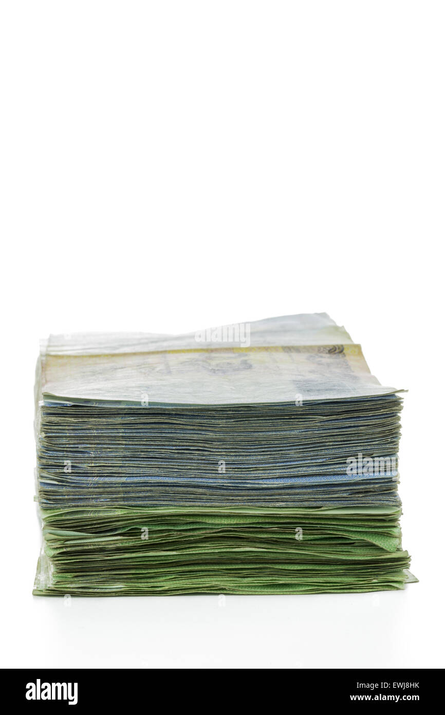 Thailand money 20 and 50 baht banknotes stacked isolated Stock Photo