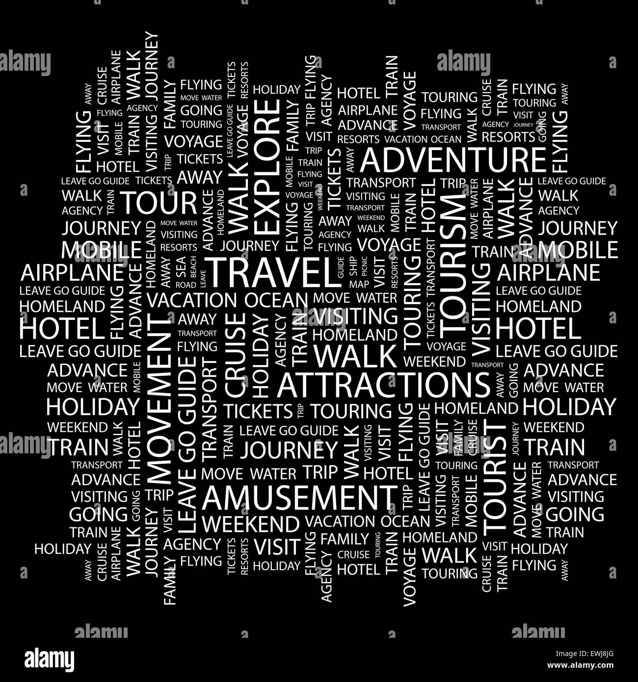 TRAVEL. Word cloud concept illustration. Wordcloud collage. Stock Vector