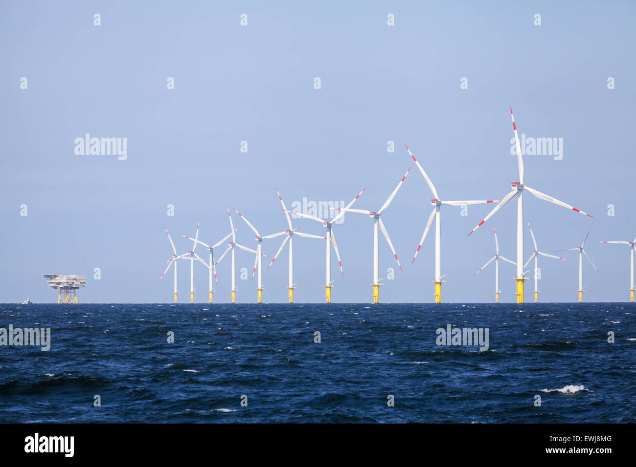 Wind turbines on the Riffgat offshore wind farm in Germany Stock Photo