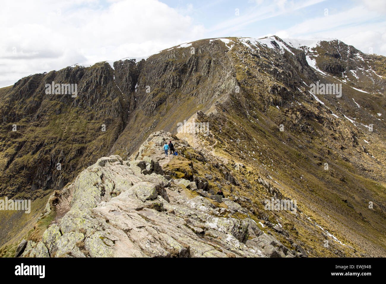 Striding Edge arete and Helvellyn mountain peak, Lake District, Cumbria, England, UK Stock Photo