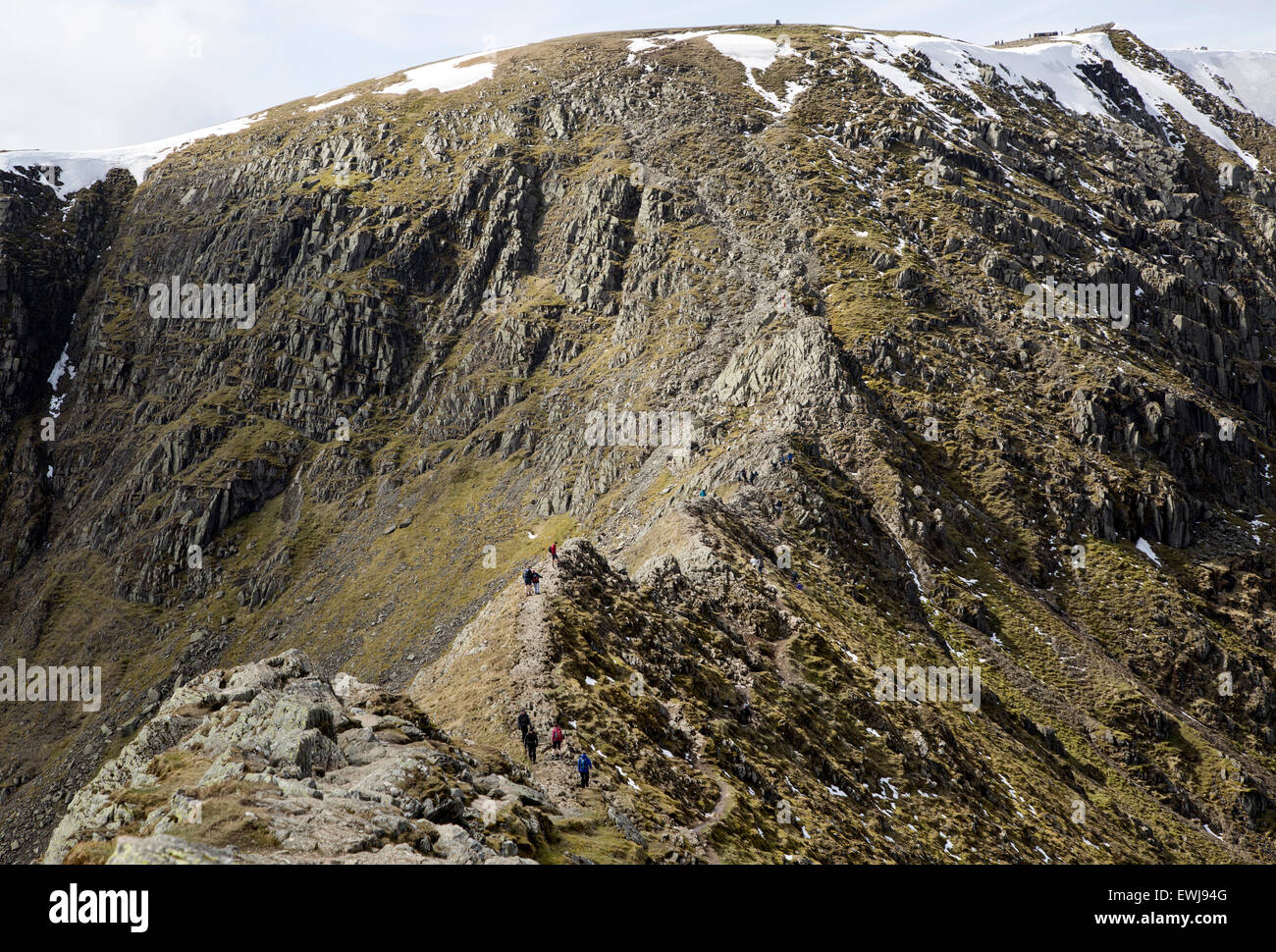 Striding Edge arete and Helvellyn mountain peak, Lake District, Cumbria ...