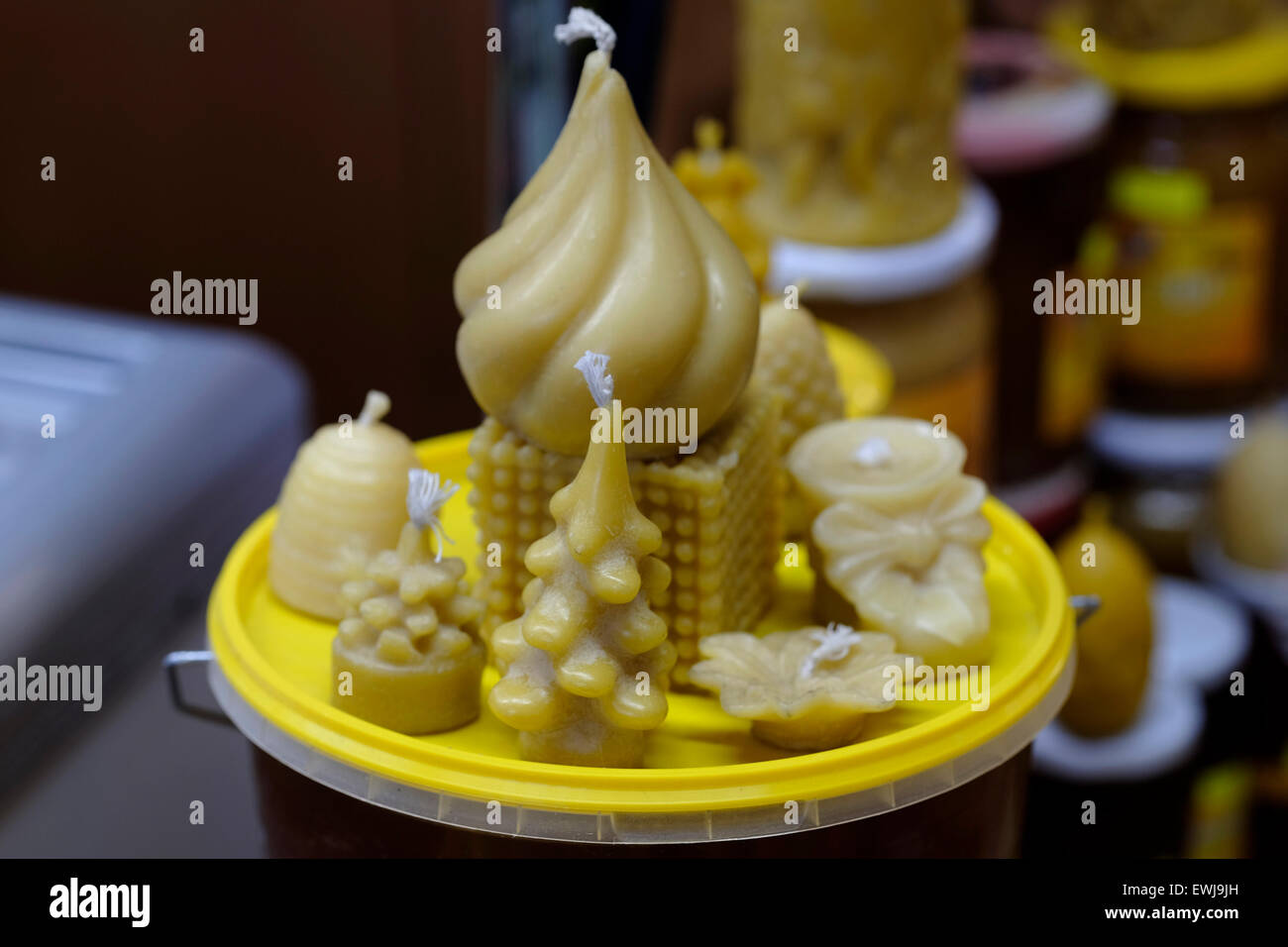 Beeswax candles for sale in the Centraltirgus Central Market in the