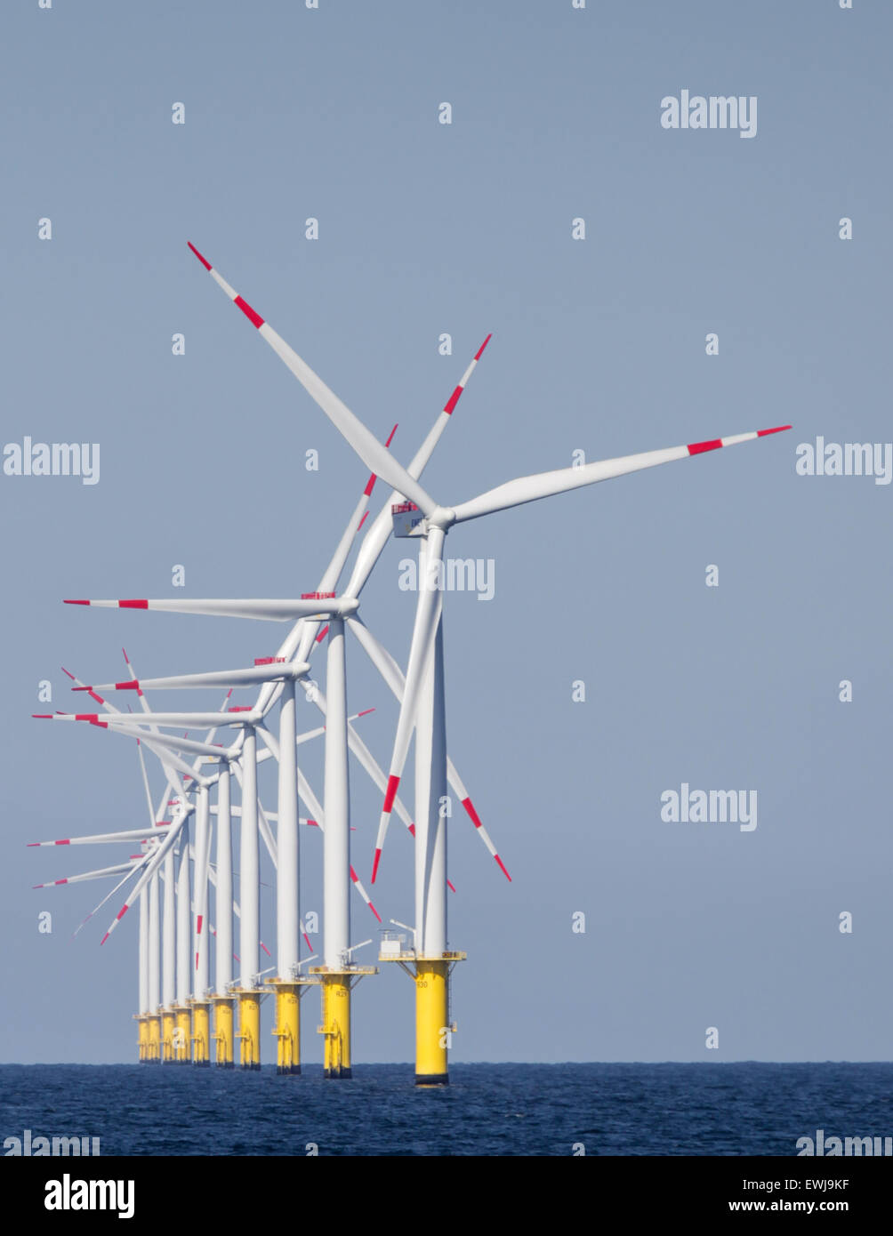 Wind turbines on the Riffgat offshore wind farm in Germany Stock Photo