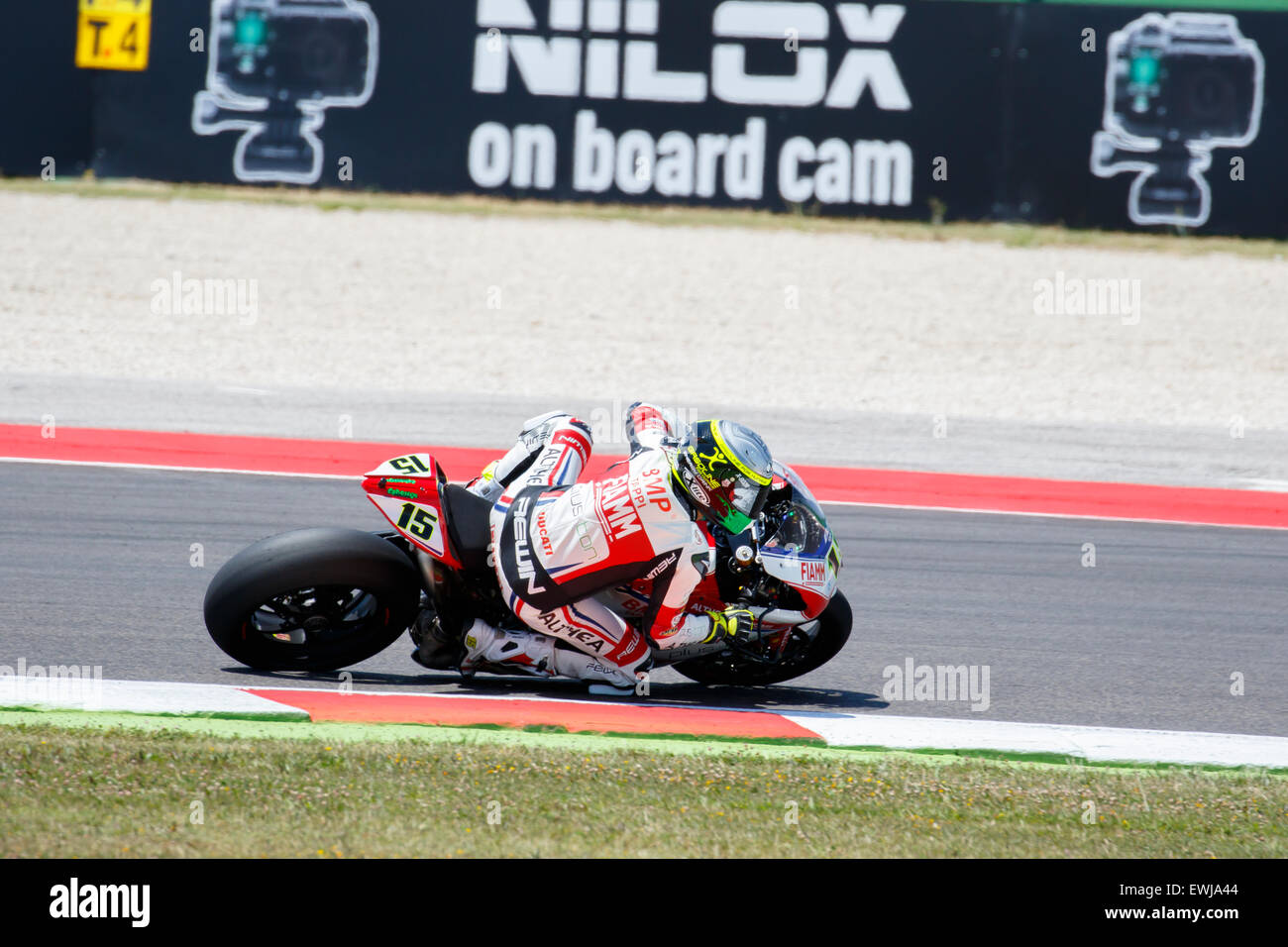 Misano Adriatico, Italy - June 20, 2015: Ducati Panigale R of Althea Racing Team, driven by BAIOCCO Matteo Stock Photo