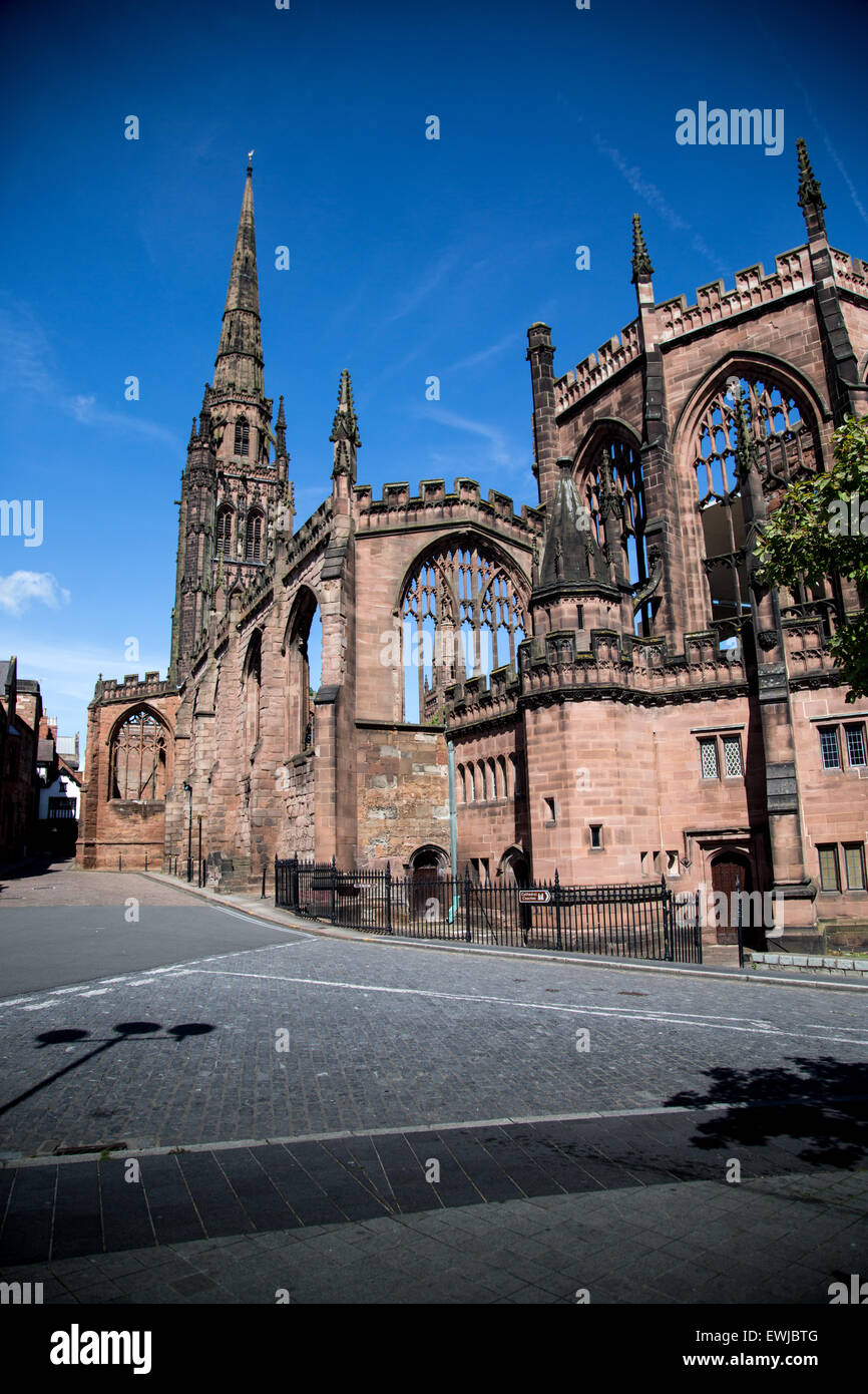 Old Coventry Cathedral and Holy Trinity spire England UK Stock Photo