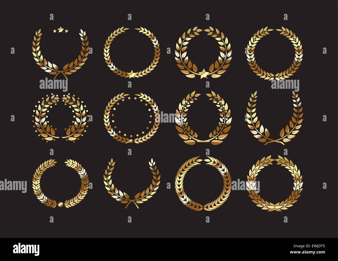 Set of gold award laurel wreaths and branches Stock Vector Image & Art ...