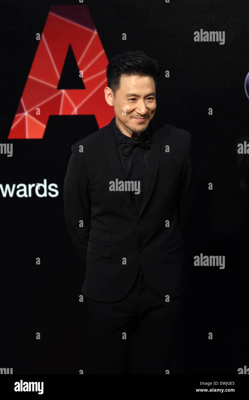 Taipei's Taiwan. 27th June, 2015. Singer Jacky Cheung poses on the red carpet as he arrives for the 26th Golden Melody Awards in Taipei, southeast China's Taiwan, June 27, 2015. © Wu Ching-teng/Xinhua/Alamy Live News Stock Photo