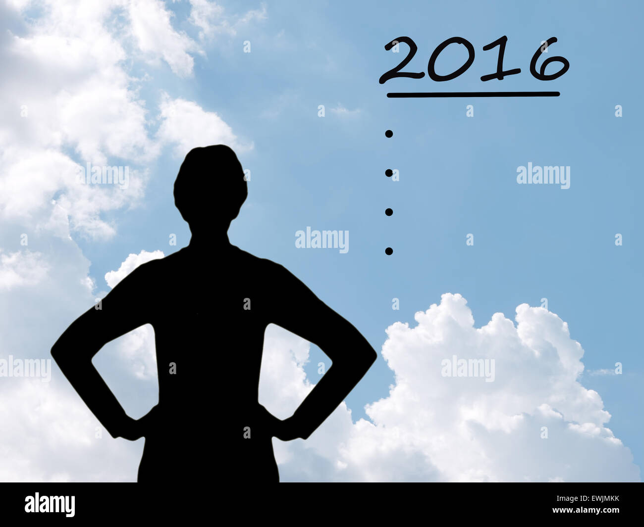 Strong inspirational women figures contemplates future goal, aims