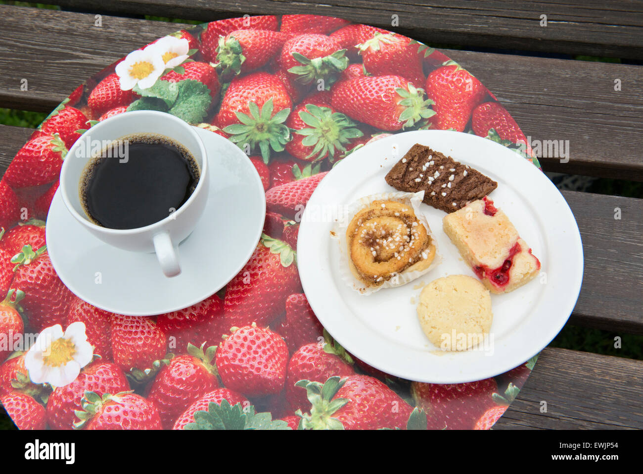 Swedish fika of cookies and coffee. Stock Photo