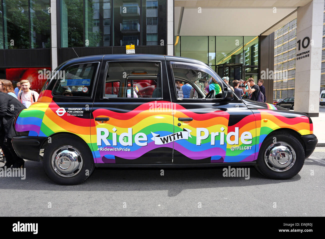 London, UK. 27th June 2015. Rainbow taxi at the London Pride Parade 2015 Credit:  Paul Brown/Alamy Live News Stock Photo