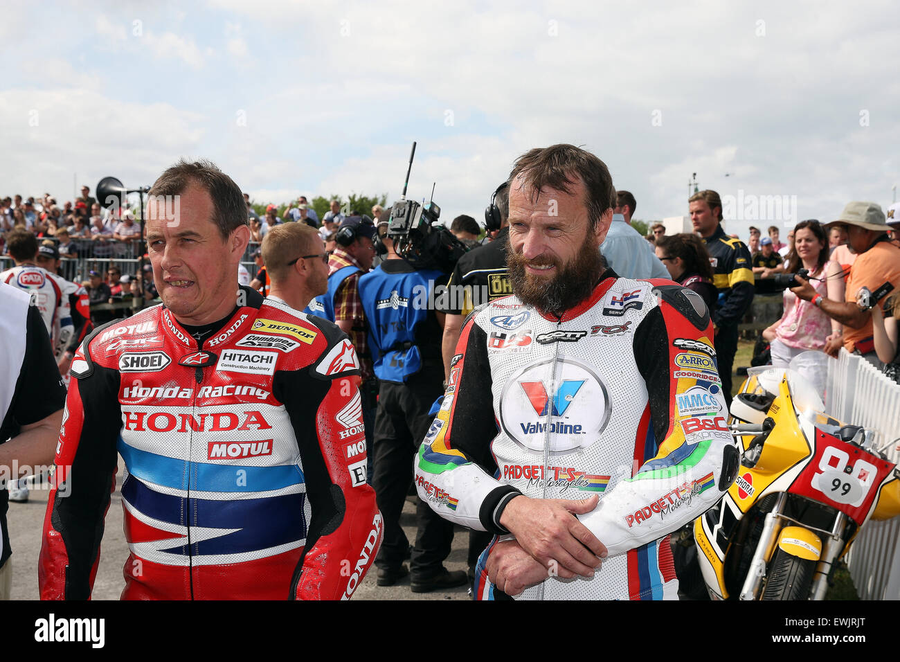 Goodwood West Sussex, UK . 27th June, 2015. John McGuinness and Bruce Ansty, Isle of Man TT riders, Goodwood, UK, 27th June 2015 Credit:  Rally-Pics.com/Alamy Live News Stock Photo