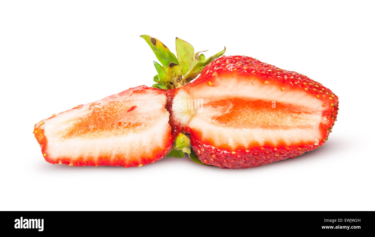 Cut in ripe juicy strawberries isolated on white background Stock Photo ...