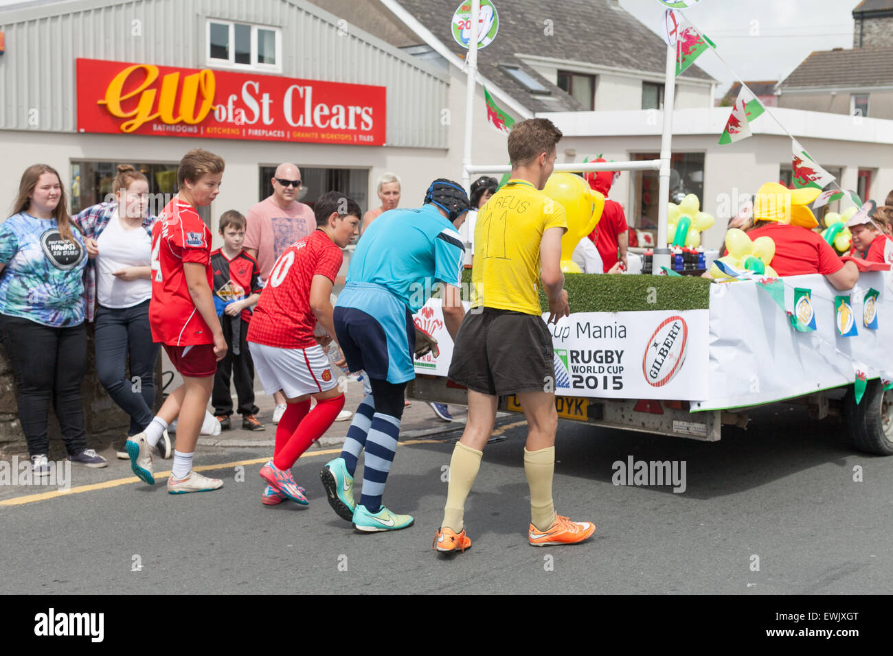 St Clears Carnival June 2015 in Pembrokeshire Wales.  Town parade. Stock Photo