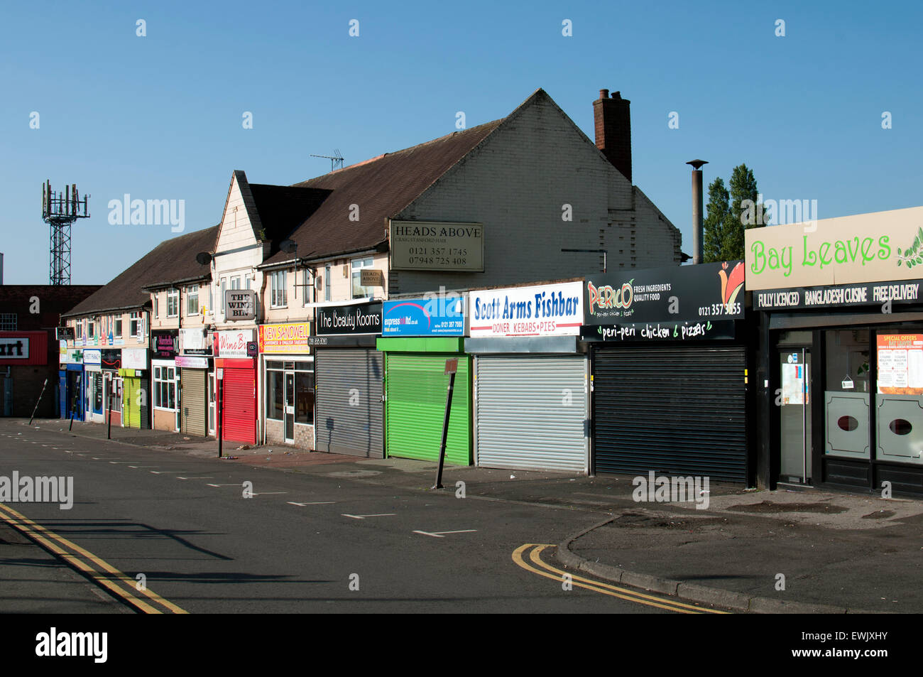 Shops on Birmingham Road (A34), Great Barr, Birmingham, UK Stock Photo