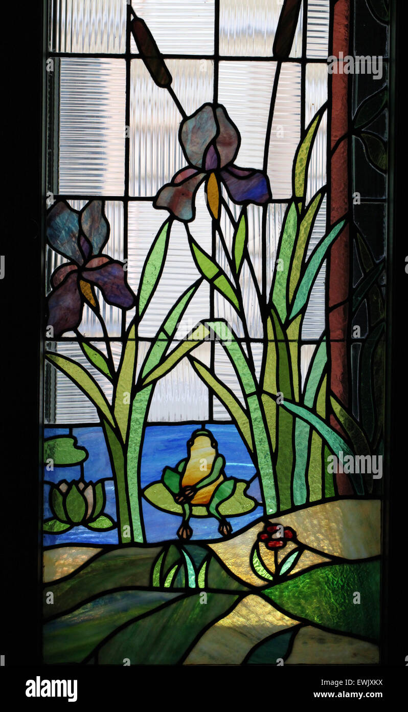 Stained glass windows at the Art Nouveau Museum in Riga Stock Photo
