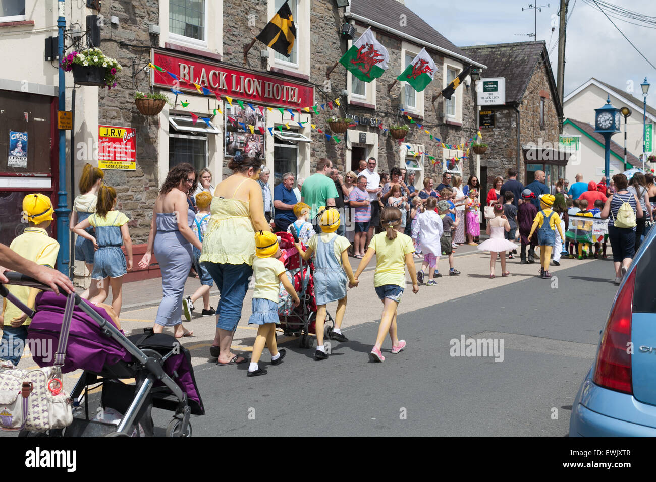 Black Lion Hotel in St Clears Carnival June 2015 in Pembrokeshire Wales.  Town parade. Stock Photo
