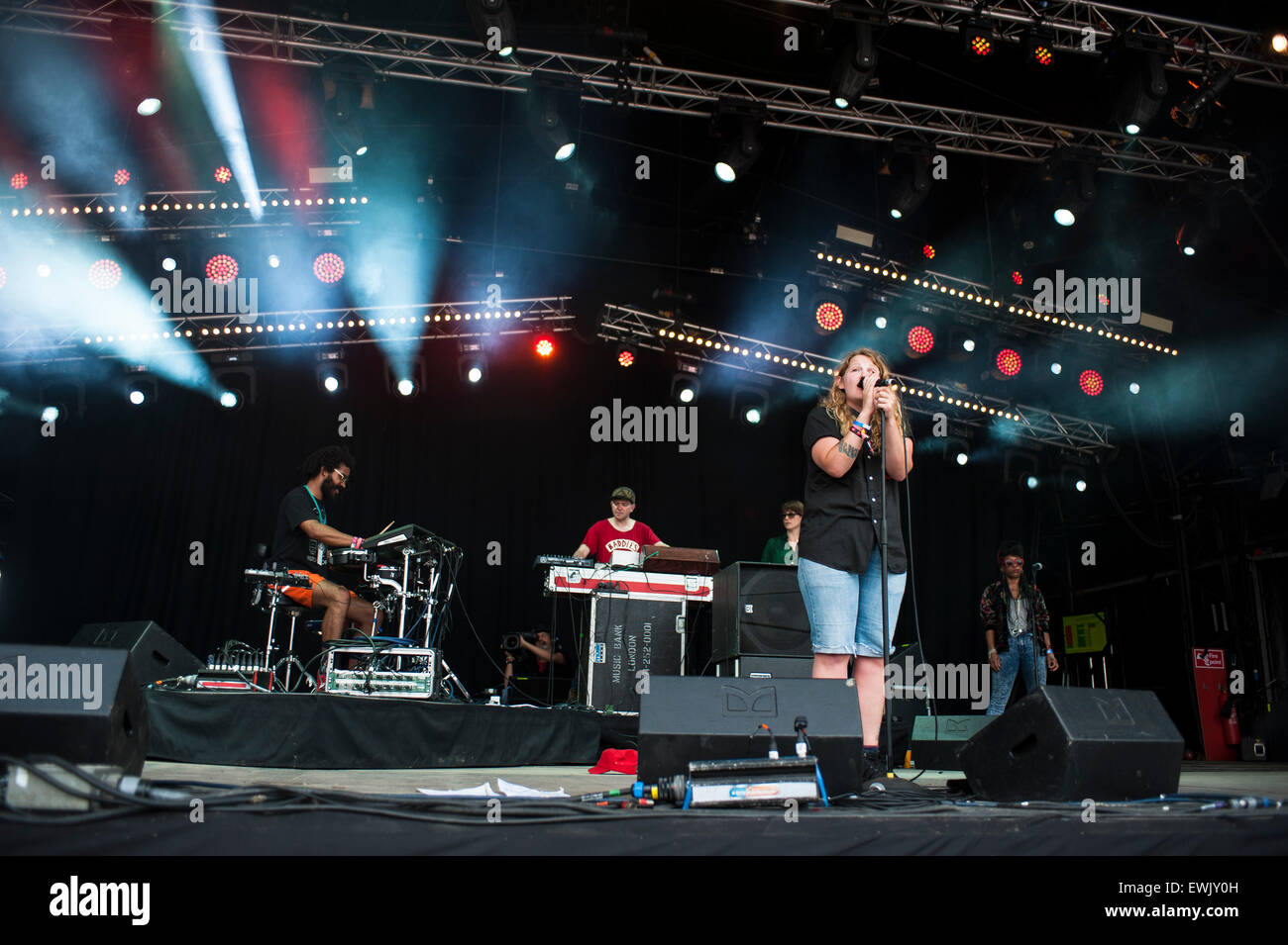 Glastonbury Festival, UK. 27th June, 2015. Kate Tempest performs live on the Park stage at Glastonbury Festival on Saturday evening, in what she claims is the biggest stage event of her career. Stock Photo