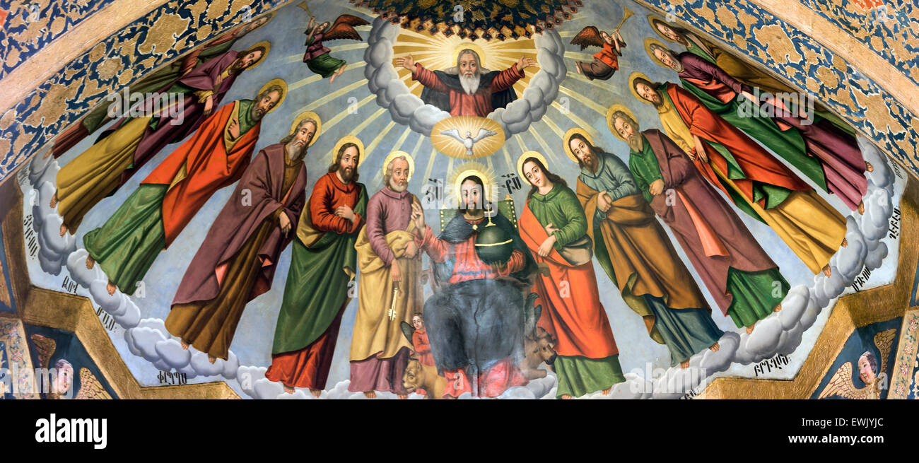 Jesus and his apostles on the ceiling of Vank Armenian Cathedral, Isfahan, Iran Stock Photo