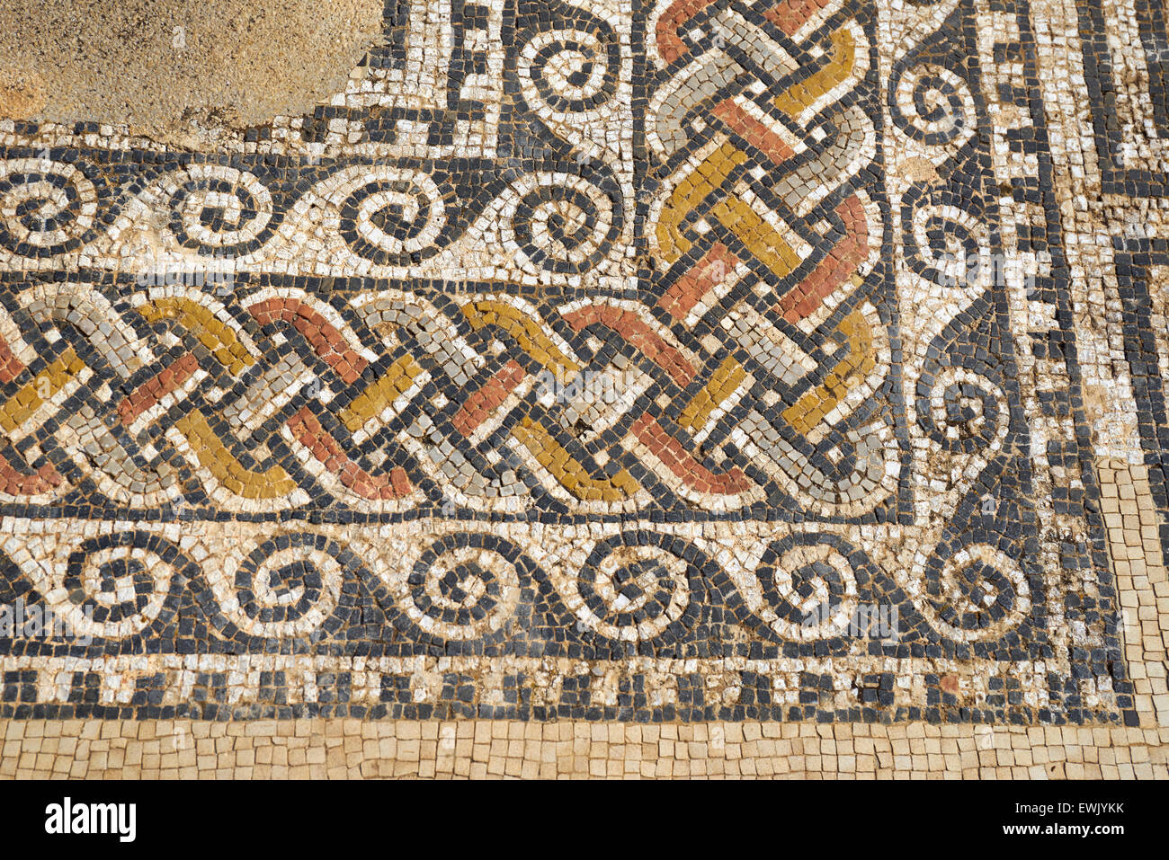 A mosaic in the Roman ruins of Volubilis, Meknes region, UNESCO, Morocco, Africa Stock Photo