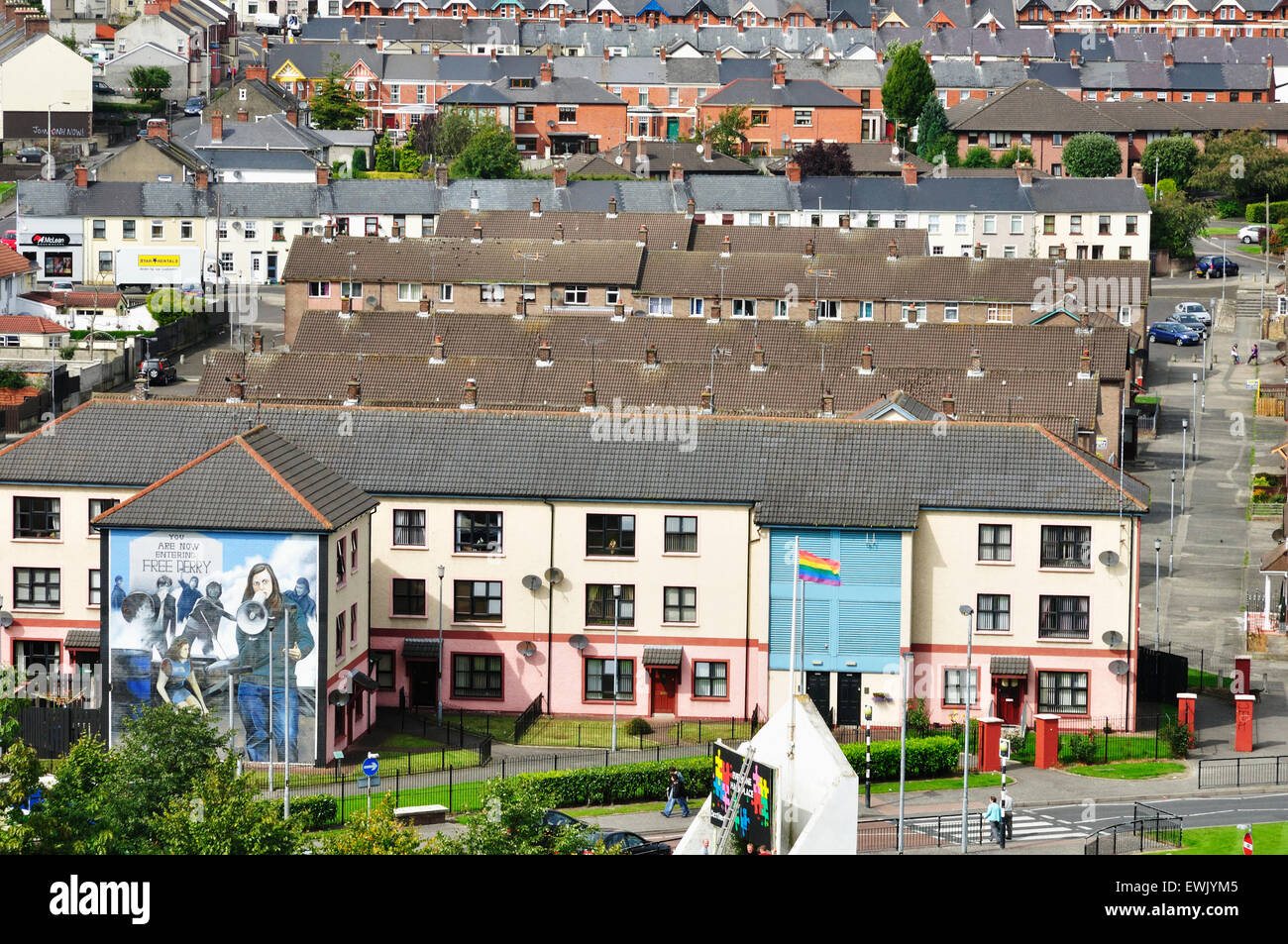 Neighbourhood of The Bogside looking down from the city walls. Derry