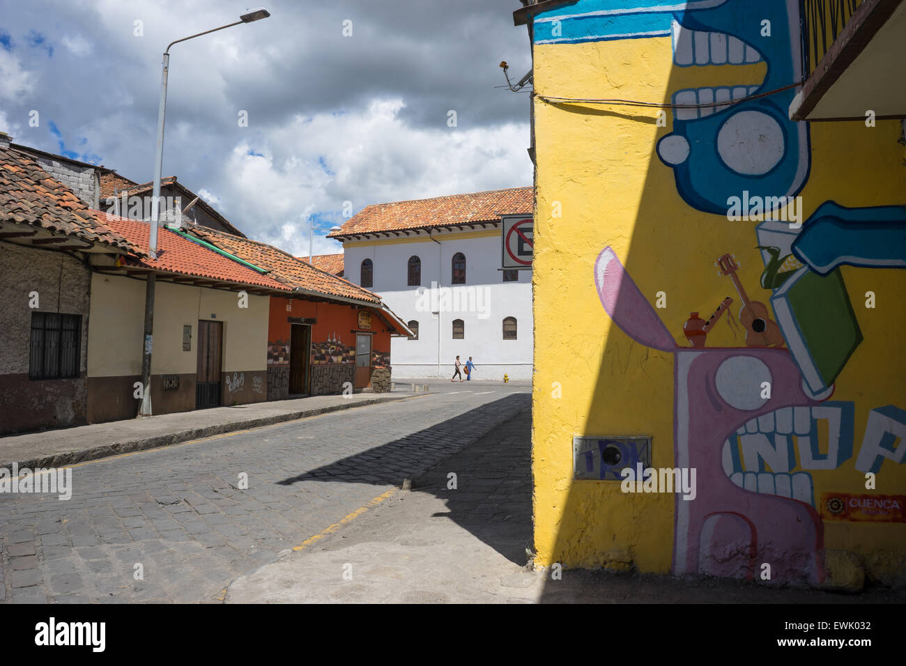 'NOP' eating the arts graffiti wall in Cuenca, Ecuador. Stock Photo