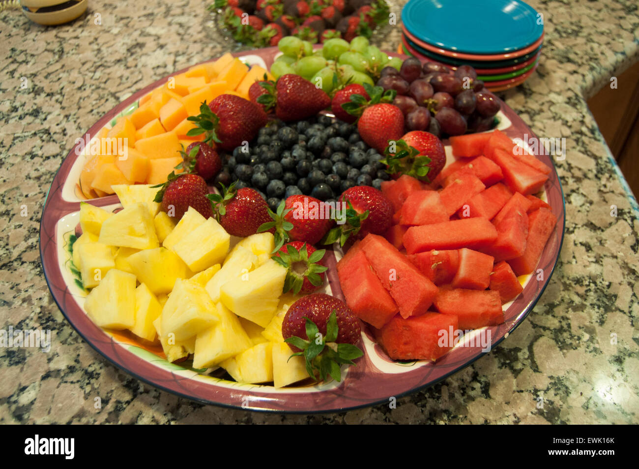 Fruit plate set out for a buffet. Stock Photo