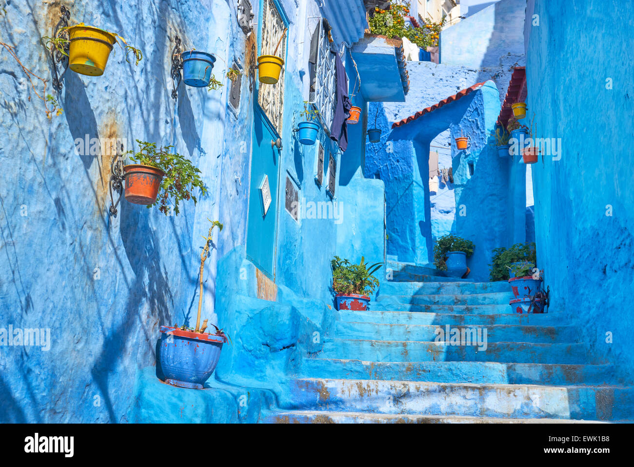 Blue painted walls in old Medina of Chefchaouen, Morocco, Africa Stock Photo