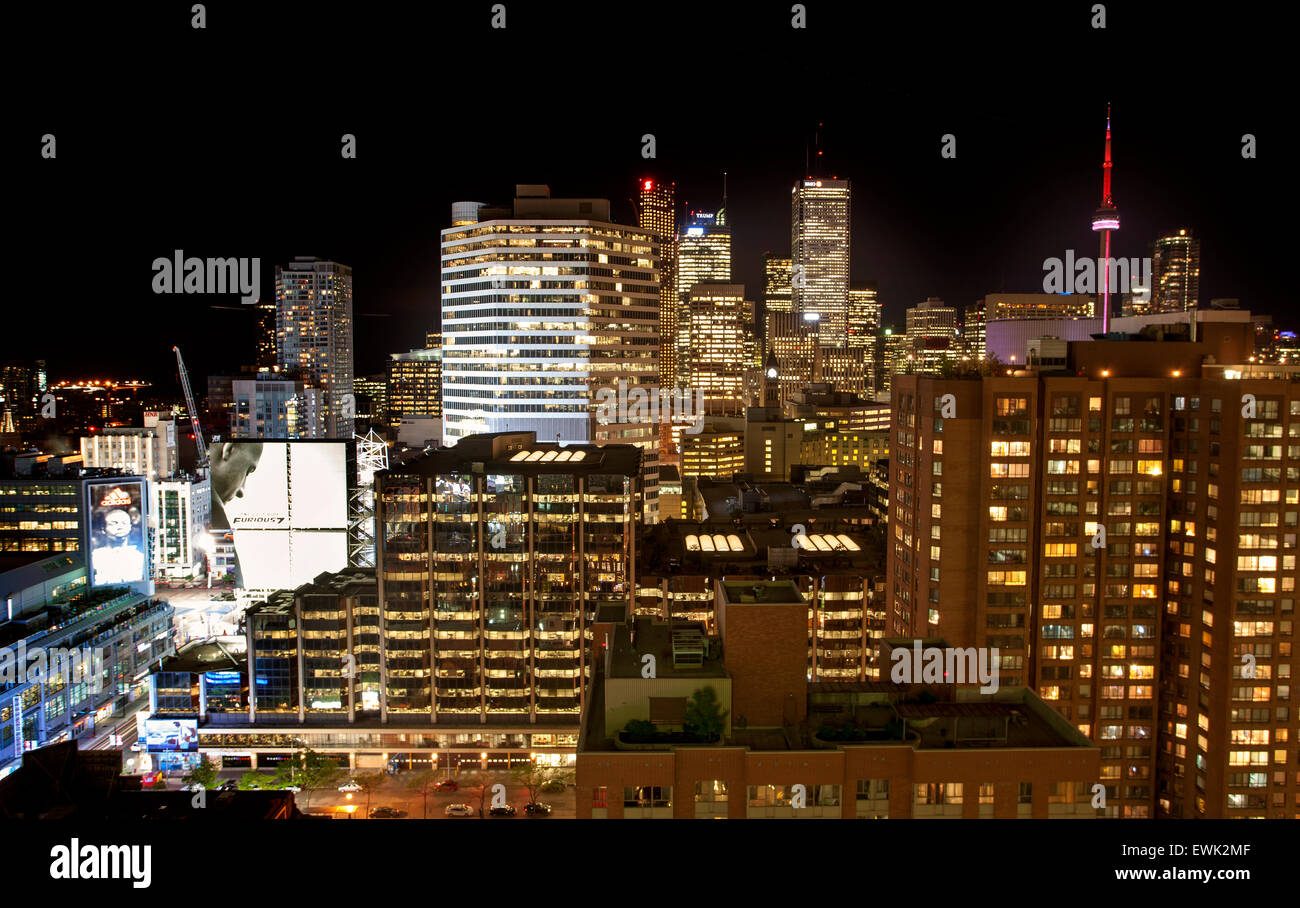 Toronto Skyline from rooftop Gerrard Street Ontario night shot Stock Photo