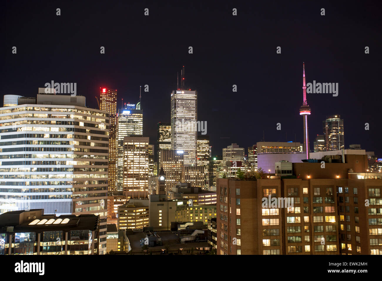 Toronto Skyline from rooftop Gerrard Street Ontario night shot Stock Photo