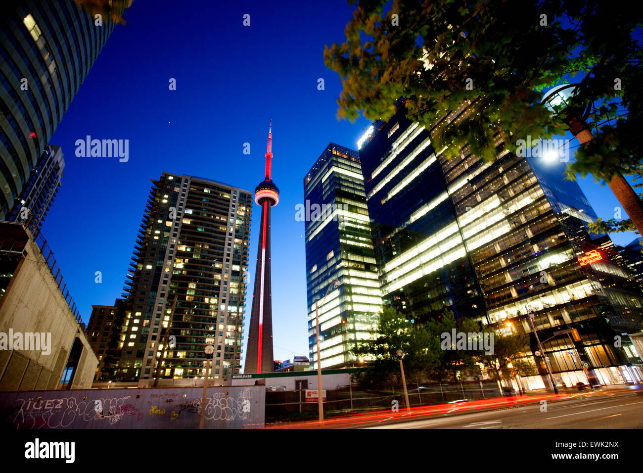 Night Photo Toronto City downtown urban tower Stock Photo