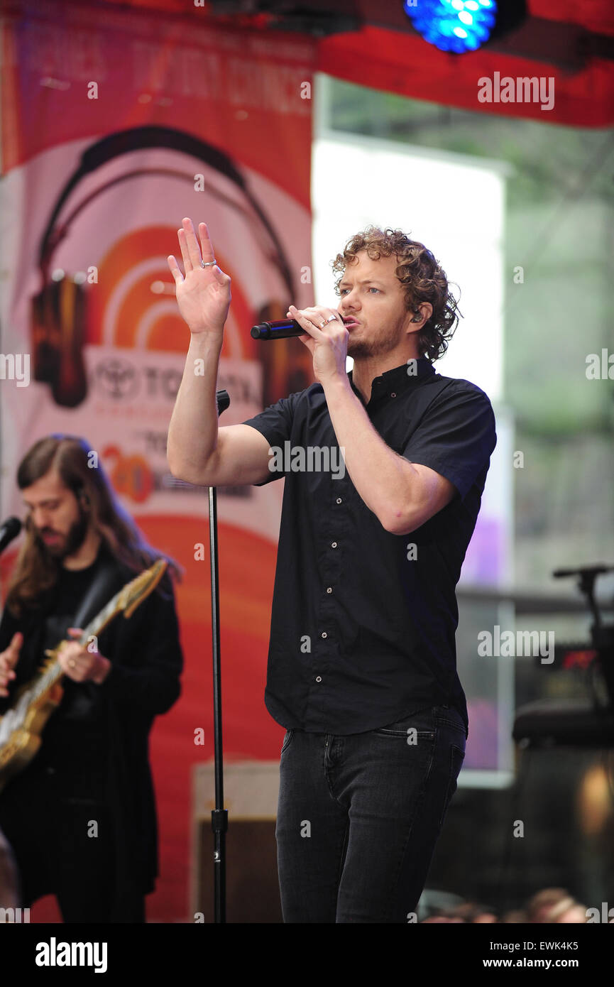 New York, NY. 26th June 2015. American band Imagine Dragons performs 'Radioactive' and 'Demons' on NBC's TODAY Show. In picture, lead singer Dan Reynolds. Christoper Childers/EXimages.com Stock Photo