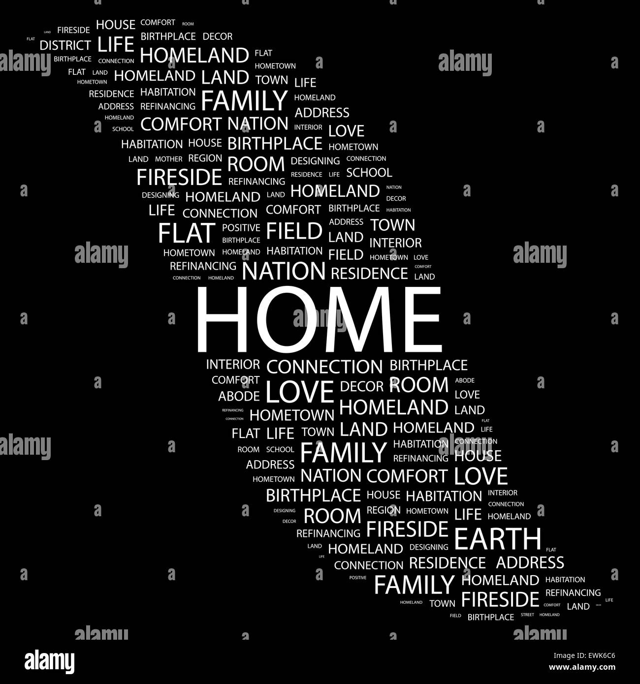 HOME. Word cloud illustration. Tag cloud concept collage. Stock Vector