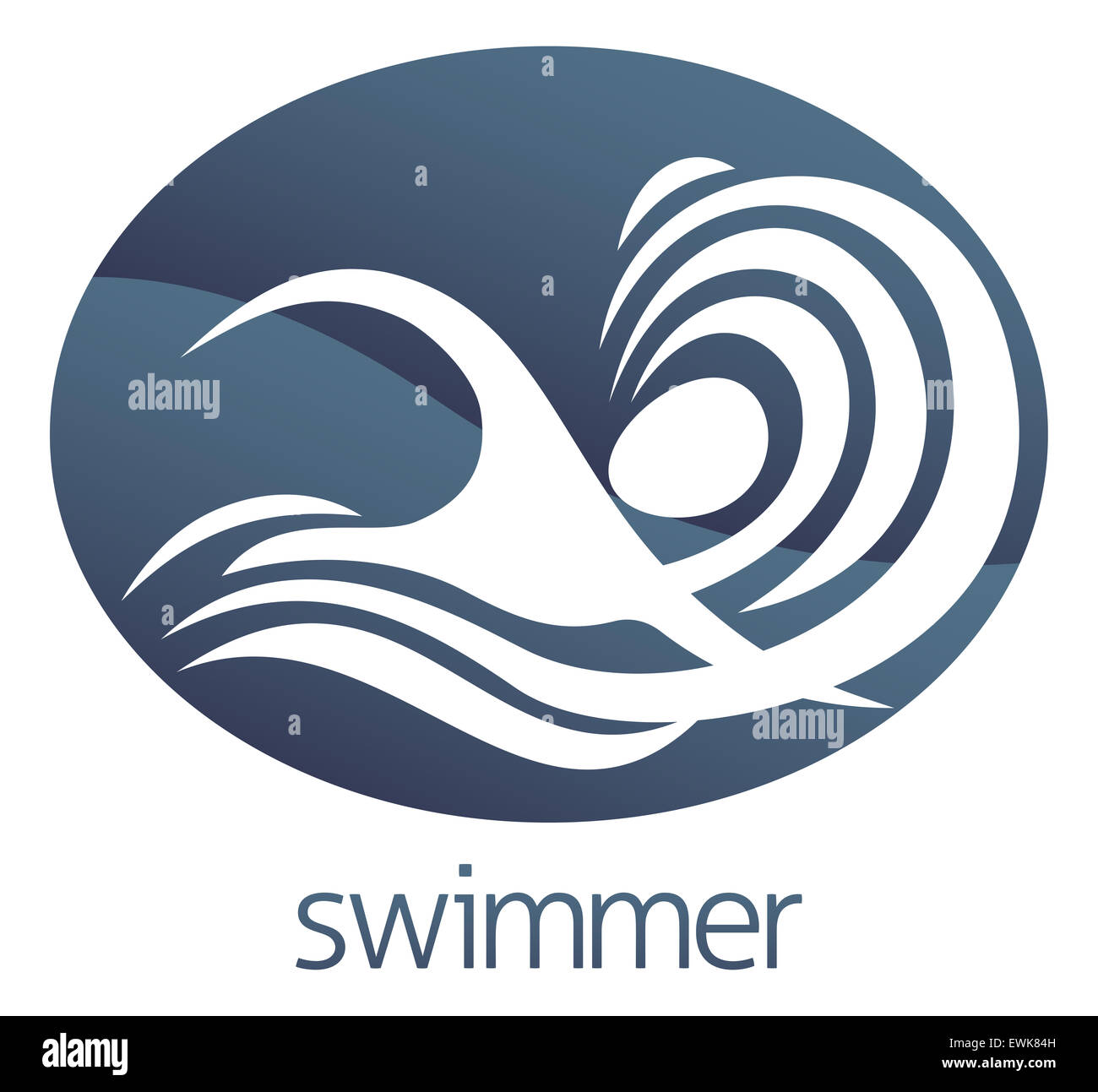 An illustration of an abstract swimmer swimming through waves circle concept design Stock Photo