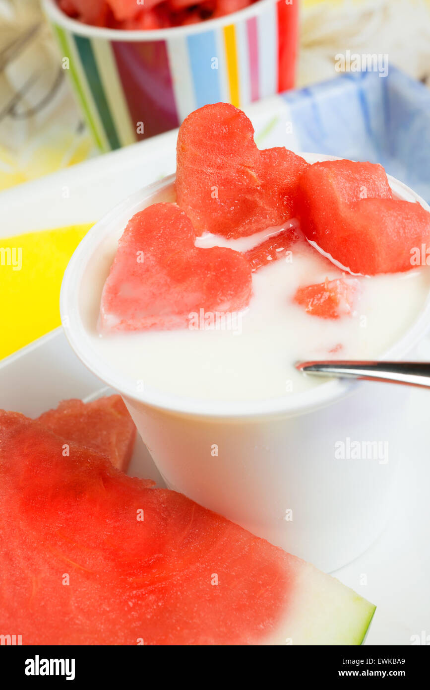 lowfat plain yogurt creamy watermelon flavor Stock Photo Alamy