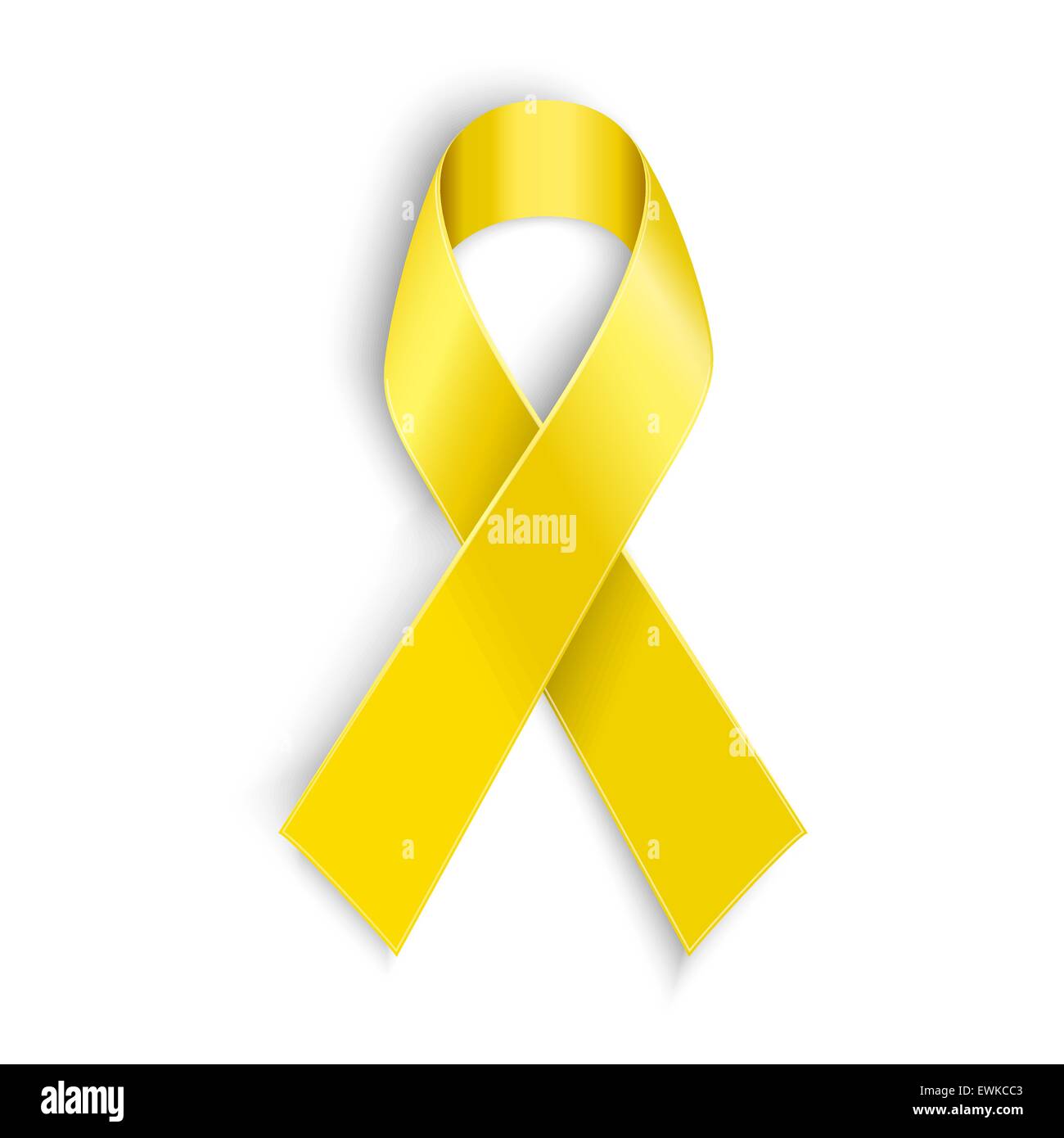 Yellow awareness ribbon on white background. Stock Vector