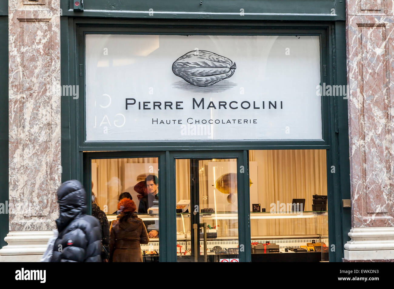 Pierre Marcolini chocolaterie shop at Galeries Royales in brussels, belgium. Stock Photo