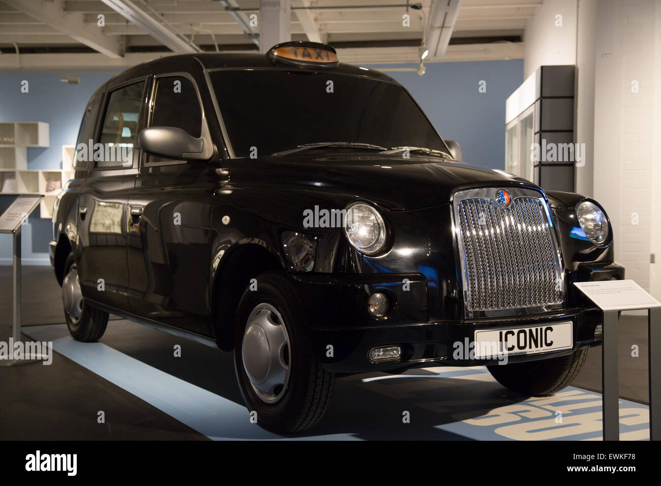 Iconic black taxi cab on display at Coventry Transport Museum Stock Photo