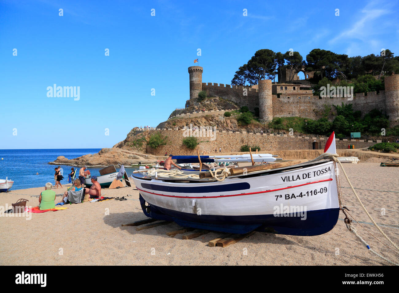 Tossa de Mar, boat on the beach, Costa Brava, Catalona, Spain, Europe