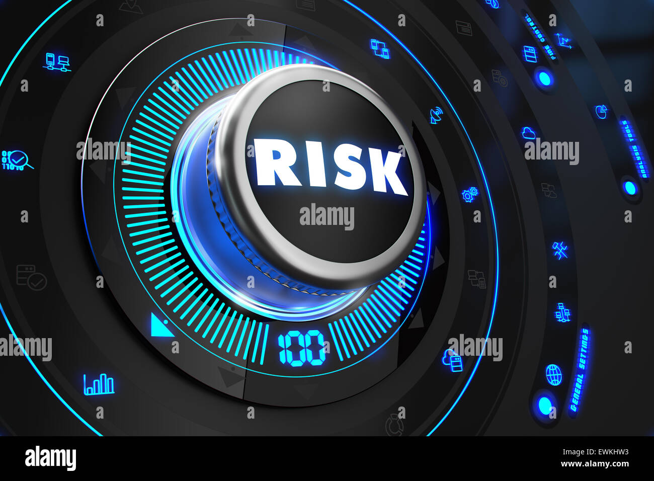 Risk Controller on Black Control Console. Stock Photo
