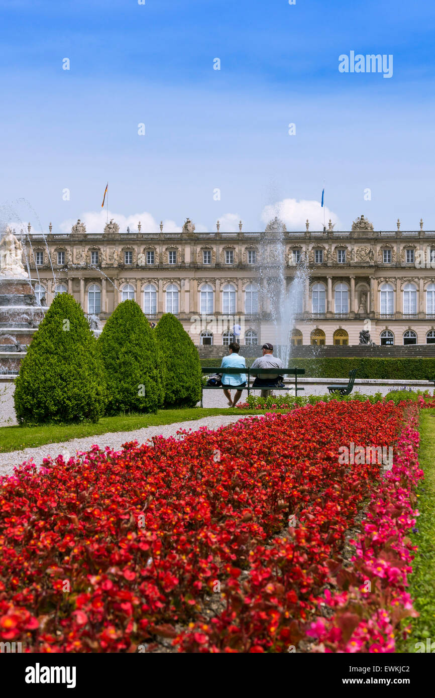 Herrenchiemsee Palace, palace gardens, Herreninsel, Chiemsee, Chiemgau, Upper Bavaria, Bavaria, Germany, Europe Stock Photo