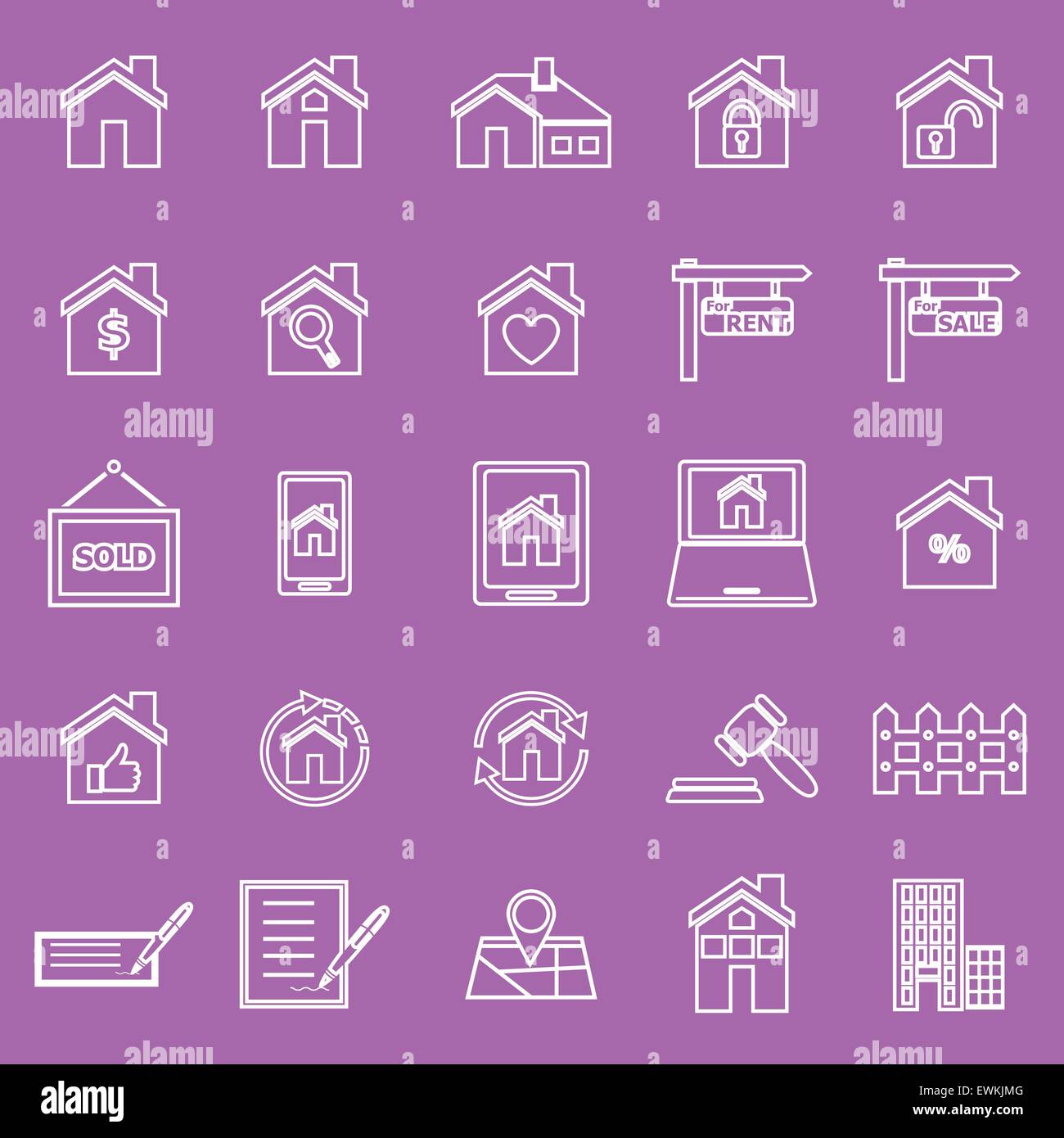 Real estate line icons on violet background, stock vector Stock Vector ...