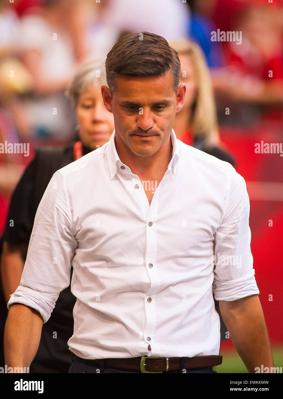 Vancouver, Canada. 27th June, 2015. Canada coach John Hurdman following the quarterfinal match between Canada and England at the FIFA Women's World Cup Canada 2015 at BC Place Stadium. England won the match 2-1. Credit:  Matt Jacques/Alamy Live News Stock Photo