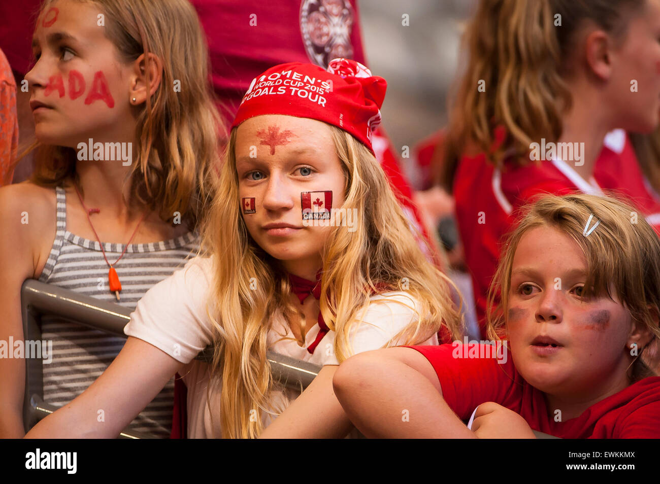 Vancouver, Canada. 27th June, 2015. Canada fans react following the quarterfinal match between Canada and England at the FIFA Women's World Cup Canada 2015 at BC Place Stadium. England won the match 2-1. Credit:  Matt Jacques/Alamy Live News Stock Photo
