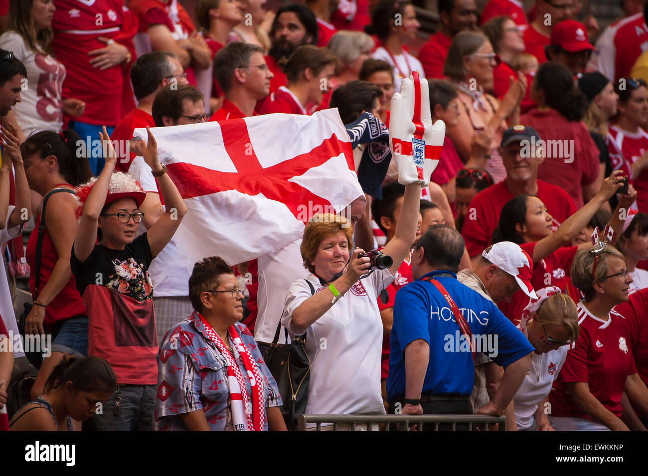 Vancouver, Canada. 27th June, 2015. England fans react following the quarterfinal match between Canada and England at the FIFA Women's World Cup Canada 2015 at BC Place Stadium. England won the match 2-1. Credit:  Matt Jacques/Alamy Live News Stock Photo