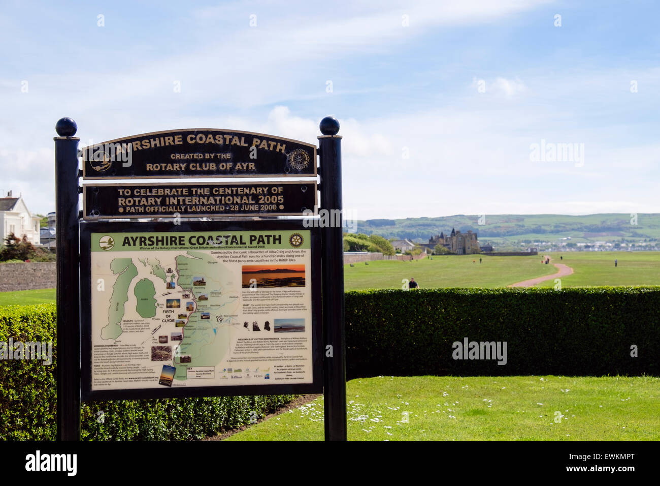 Ayrshire coastal path sign with map and information on Low Green. Ayr, South Ayrshire, Strathclyde, Scotland, UK, Britain Stock Photo