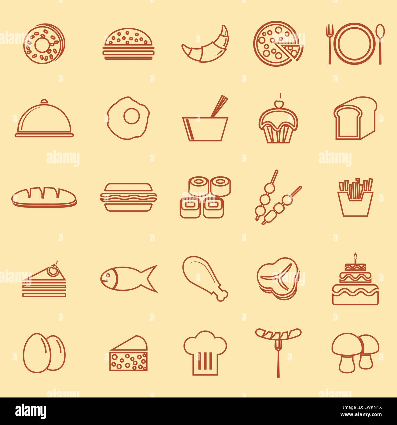 Food line icons on yellow background, stock vector Stock Vector