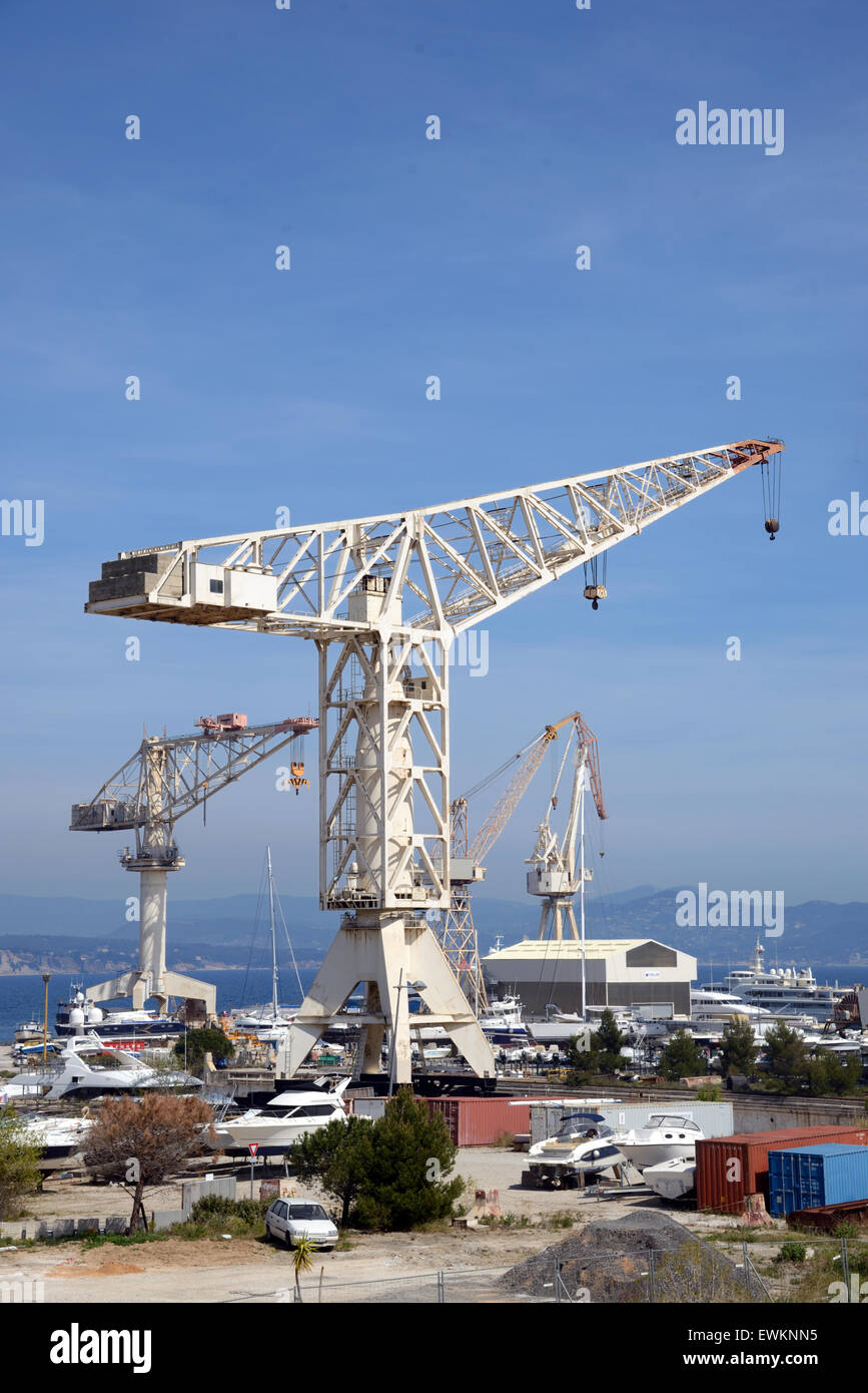 Giant Cranes of the Chantier Naval Boatyard or Shipyard at La Ciotat Provence France Stock Photo