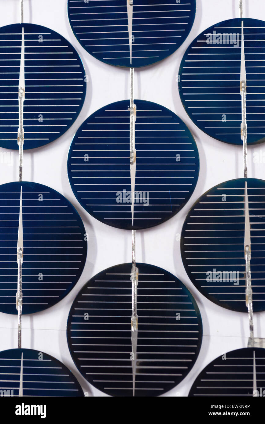 Abstract image of blue solar panels detail, to produce electricity from the sun Stock Photo