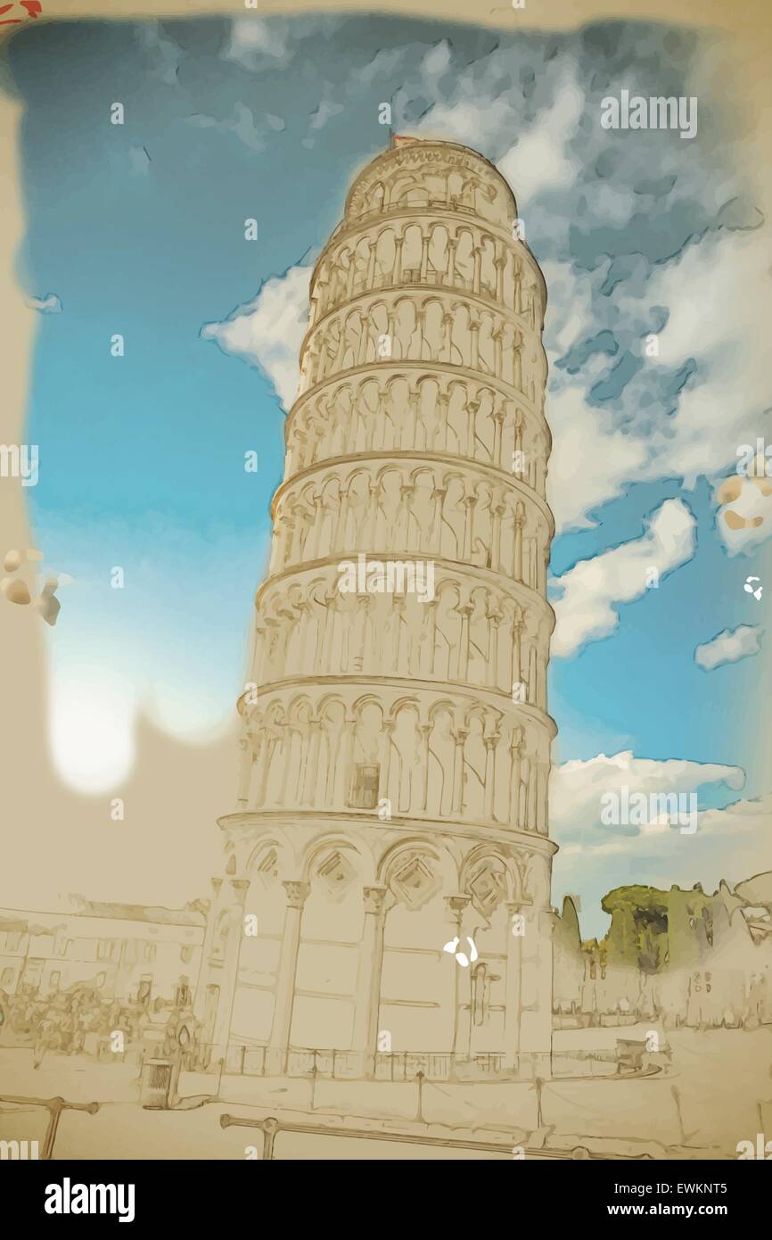 Leaning tower, Pisa, Italy Stock Vector